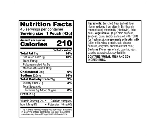 Nutrition facts label on a white background