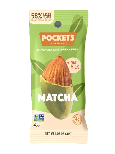 Pocket's Matcha chocolate bar packaging on a white background